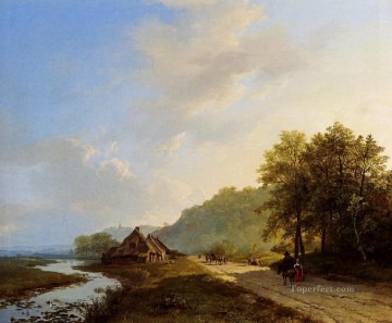 バレンド・コルネリス・コエクク Painting - 道を歩く旅行者との夏の風景 オランダのバレンド・コルネリス・コエクク
